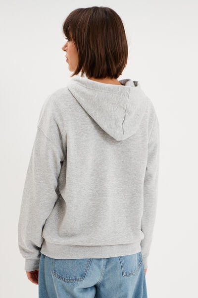 Sweat zipp&eacute; &agrave; capuche gris clair femme