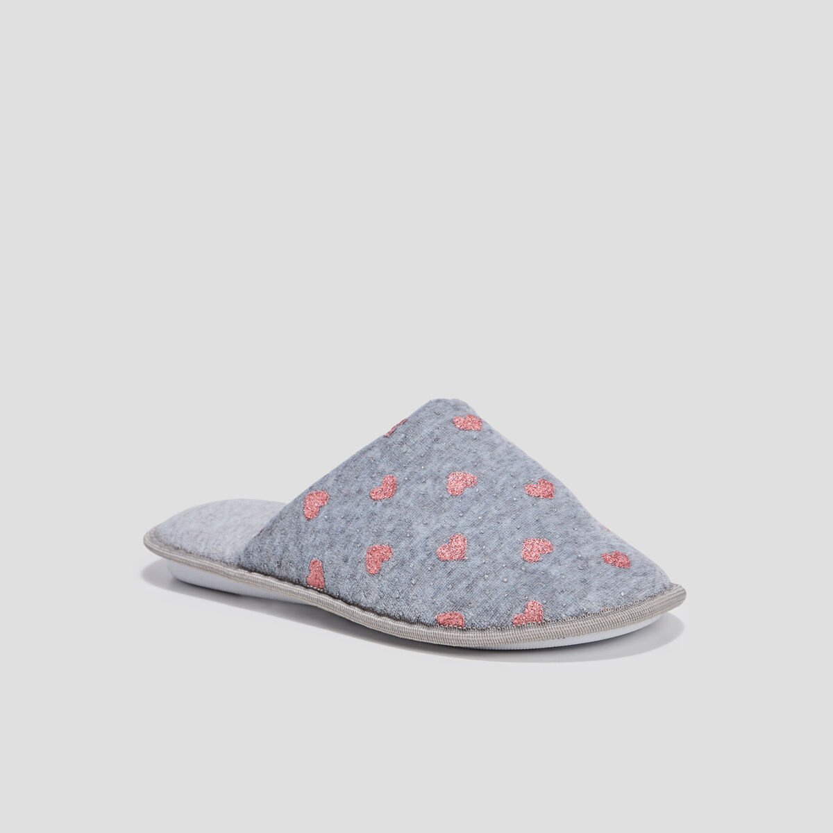 Chaussons mules imprimé coeur gris femme