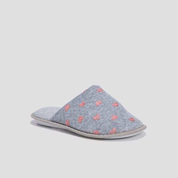 chaussons mules imprime coeur gris femme Chaussons mules imprimé coeur gris femme