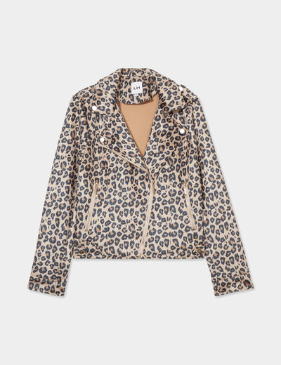 Veste courte esprit biker effet suédine sable femme