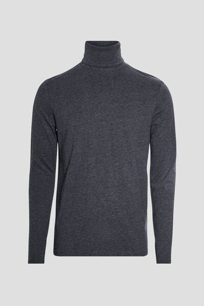 T-shirt col roul&eacute; manches longues gris fonc&eacute; homme