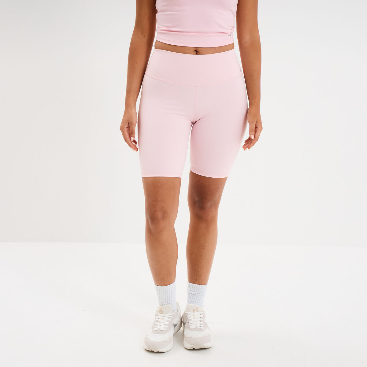 Short cycliste de sport taille haute rose clair femme
