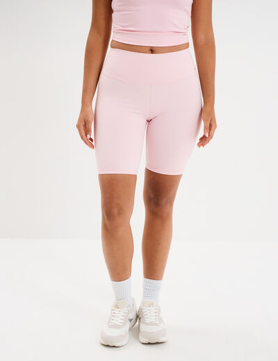 Short cycliste de sport taille haute rose clair femme