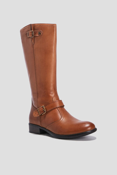 Bottes cavalières zippées en cuir camel fille