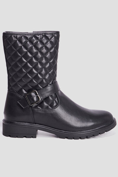 Bottines matelassées avec boucles noir femme