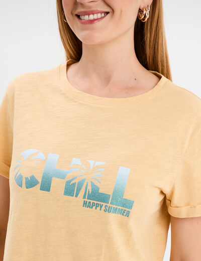 T-shirt manches courtes coton jaune femme