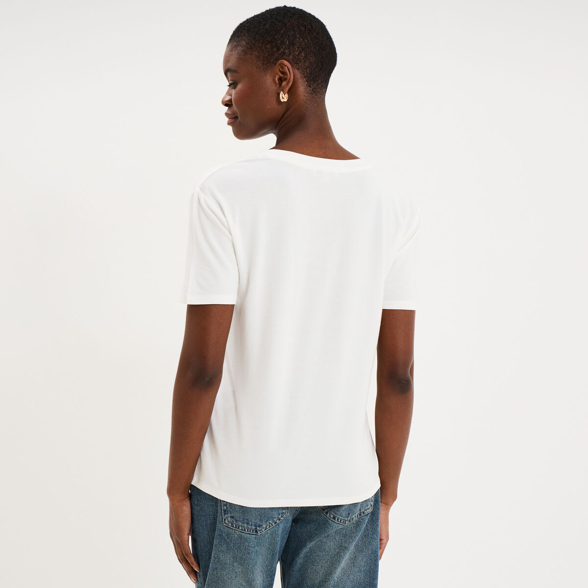 T-shirt fluide col en V manches courtes blanc femme