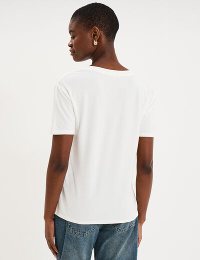 T-shirt fluide col en V manches courtes blanc femme