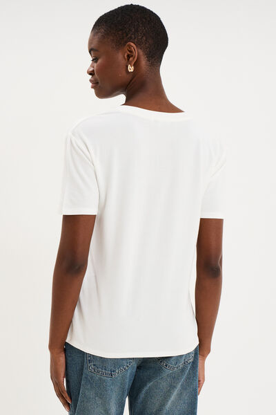 T-shirt fluide col en V manches courtes blanc femme