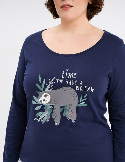 Ensemble pyjama pantalon coton bleu marine femme grande taille