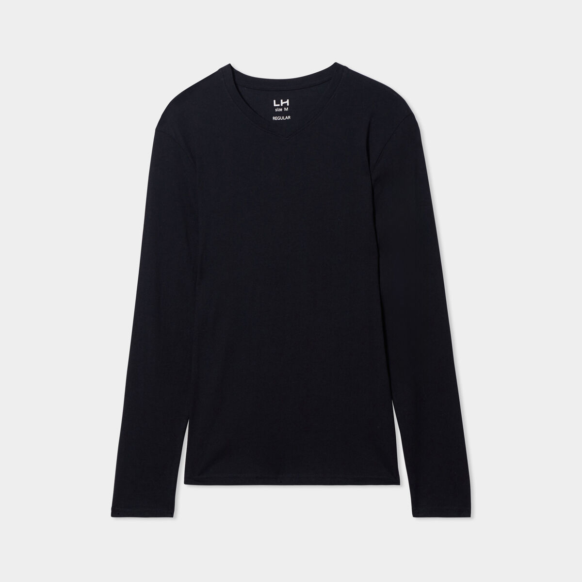 T-shirt col en V manches longues coton noir homme