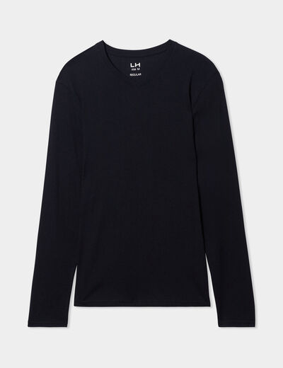 T-shirt col en V manches longues coton noir homme
