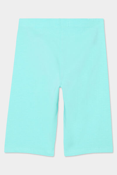 Short cycliste coton taille &eacute;lastiqu&eacute;e bleu turquoise fille