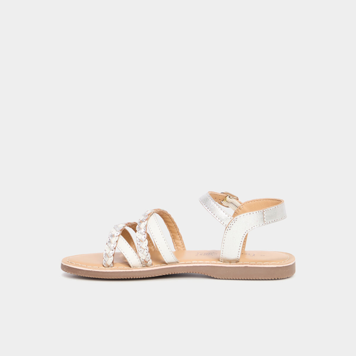 Sandales plates en cuir blanc fille