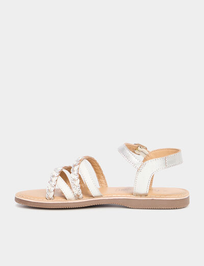 Sandales plates en cuir blanc fille