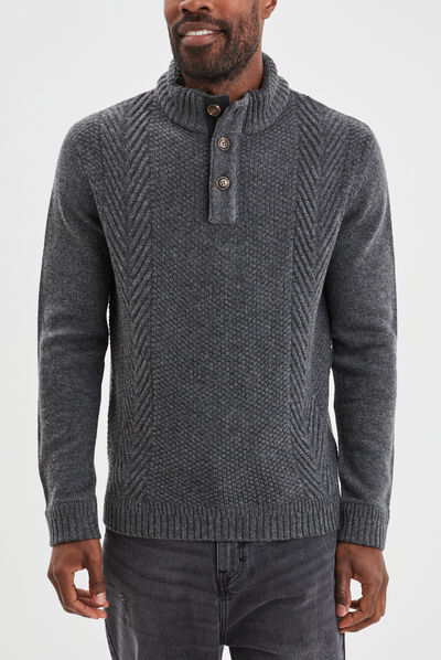 Pull camionneur boutonné gris foncé homme