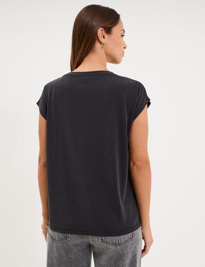T-shirt manches courtes coupe droite noir femme