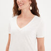 T-shirt col en V manches courtes blanc femme