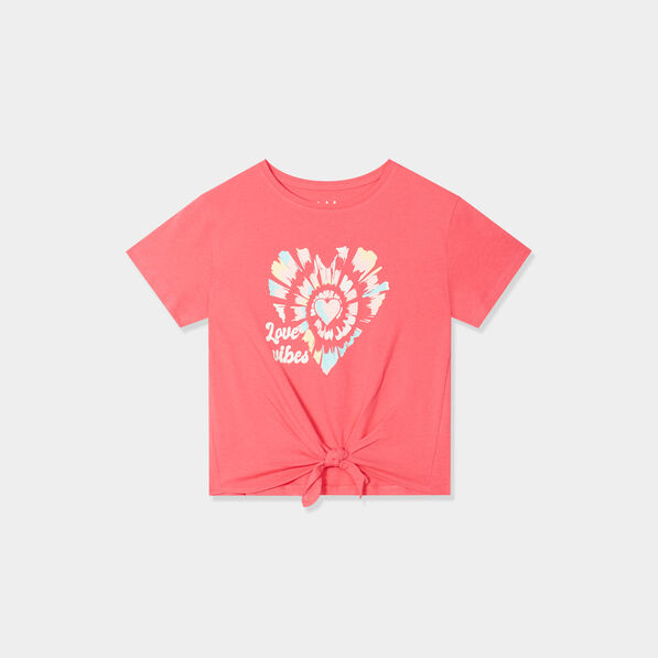 t shirt noue avec manches courtes coton rose vif fille T-shirt noué avec manches courtes coton rose vif fille