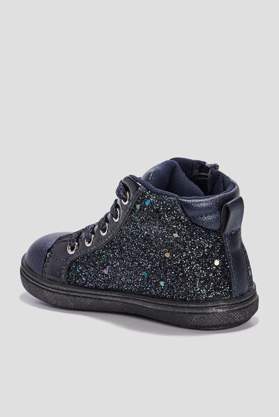 Baskets montantes à paillettes zippées bleu bébé fille