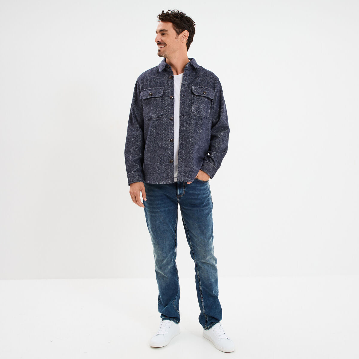 Surchemise manches longues bleu marine homme