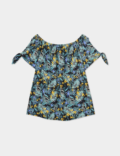 T-shirt manches ouvertes avec noeuds noir femme grande taille