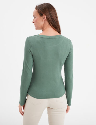 T-shirt col rond manches longues vert femme