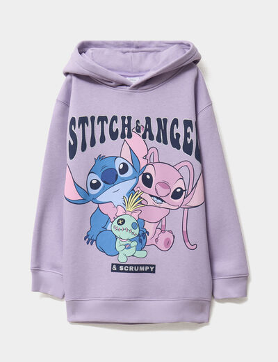 Sweat tunique à capuche Stitch parme fille