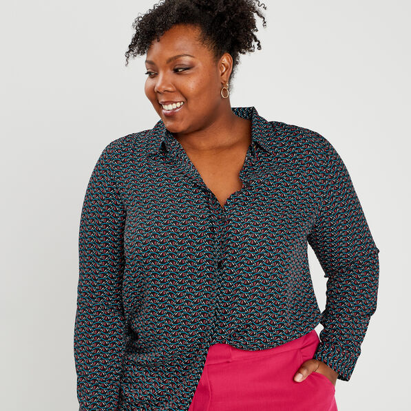 Chemise manches longues coupe ajustée noir femme grande taille