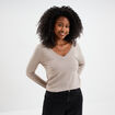Pull col en V manches longues beige femme