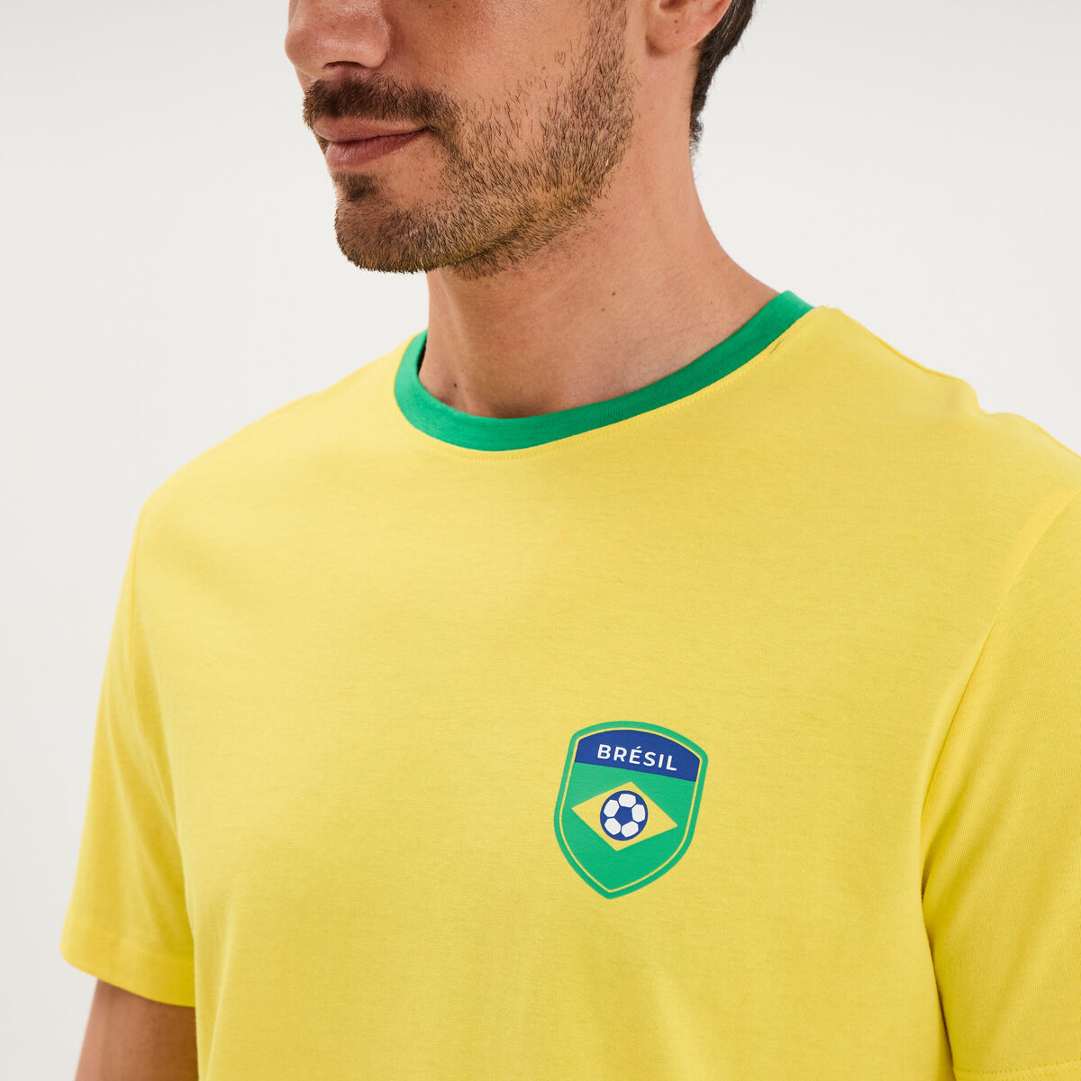T-shirt maillot de football Br&eacute;sil coton jaune mixte