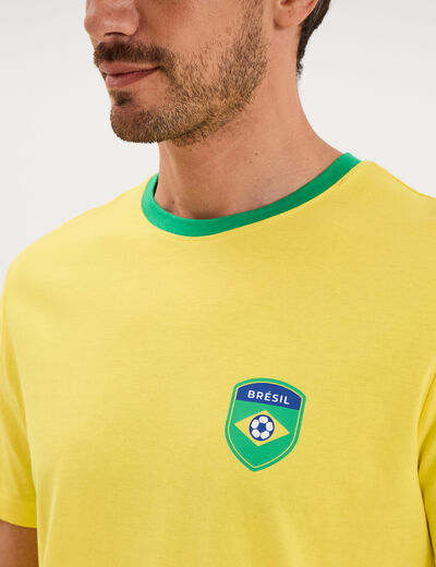 T-shirt maillot de football Br&eacute;sil coton jaune mixte