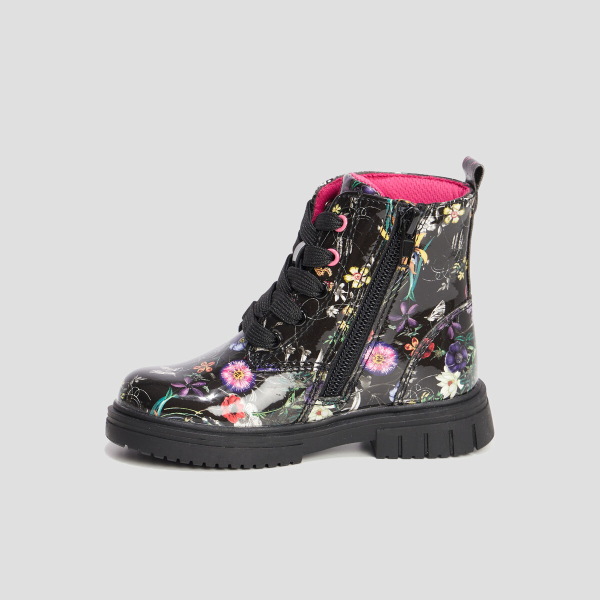 Bottines vernies print fleuri noir fille