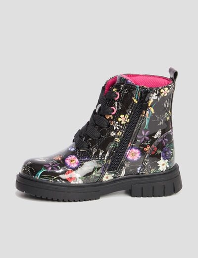 Bottines vernies print fleuri noir fille