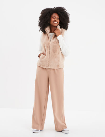 Veste fausse fourrure sans manches beige femme