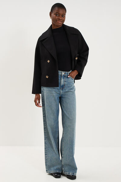 Pull ajust&eacute; c&ocirc;tel&eacute; col montant noir femme