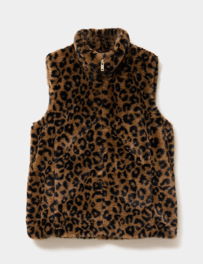 Veste fausse fourrure sans manches camel femme