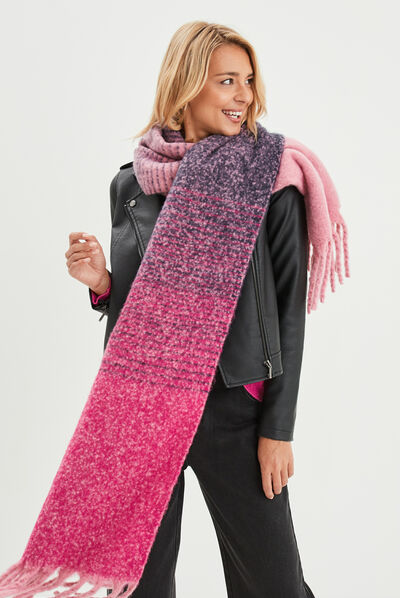 Écharpe à franges carreaux rose fushia femme