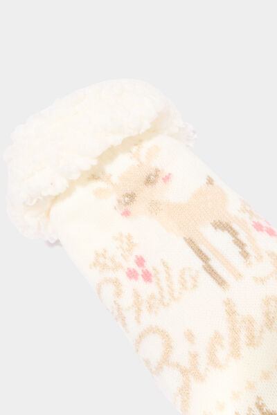 Chaussettes d'int&eacute;rieur doubl&eacute;es ivoire femme