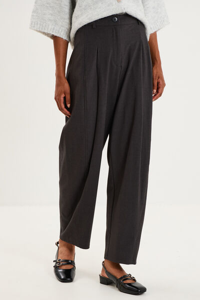 Pantalon ballon taille haute &agrave; pinces gris fonc&eacute; femme