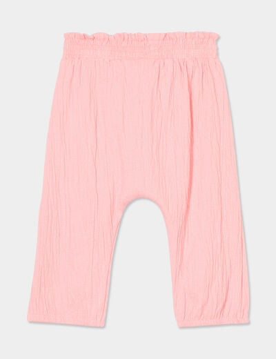 Pantalon fluide taille smockée rose bébé fille