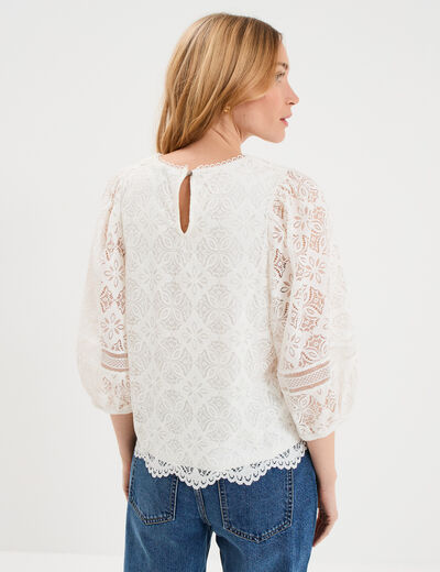 Blouse dentelle manches 3/4 blanc femme