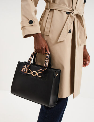 Sac &agrave; main d&eacute;tail foulard noir femme