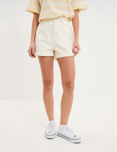 Short mom 5 poches coton ecru femme