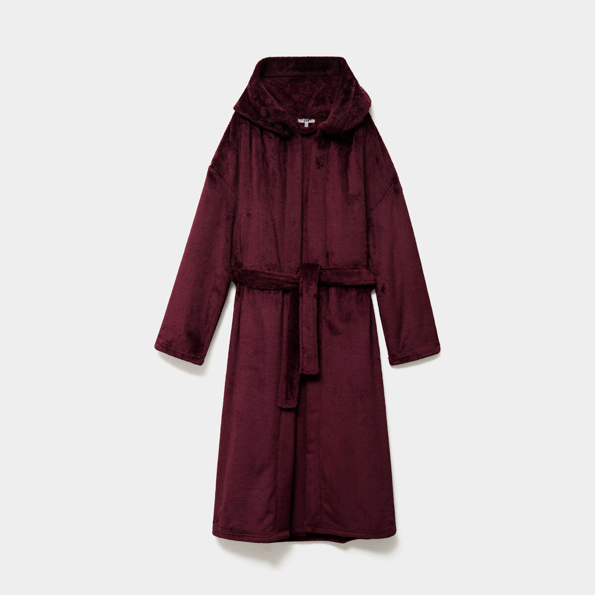 Peignoir effet velours &agrave; capuche prune femme