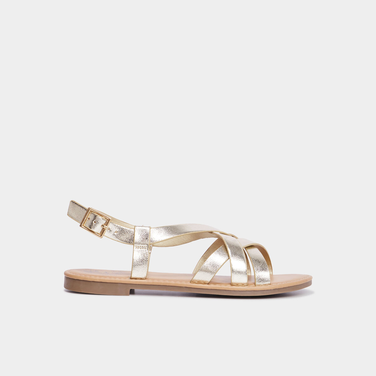 Sandales plates brides croisées jaune or femme