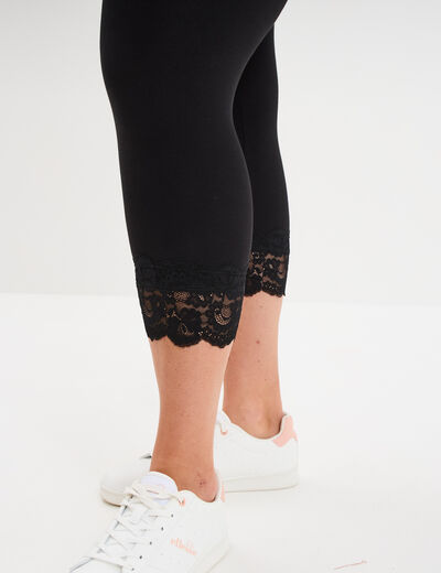 Legging 7/8&egrave;me bandes dentelle noir femme grande taille