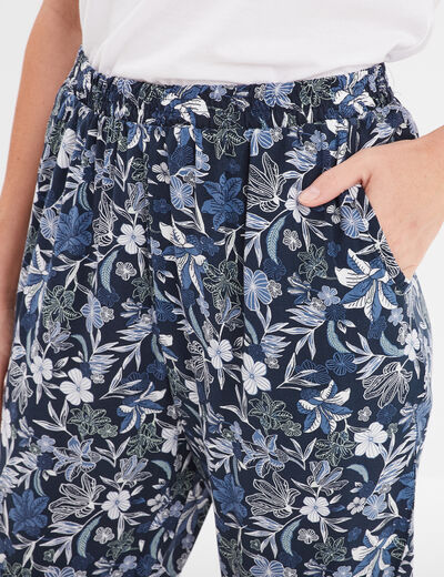 Pantalon de pyjama fluide taille haute bleu marine femme