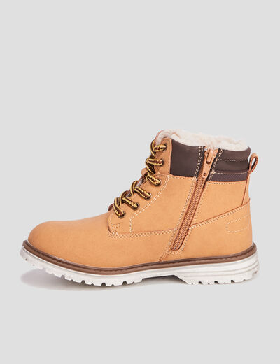 Bottines fourr&eacute;es crant&eacute;es zipp&eacute;es camel gar&ccedil;on
