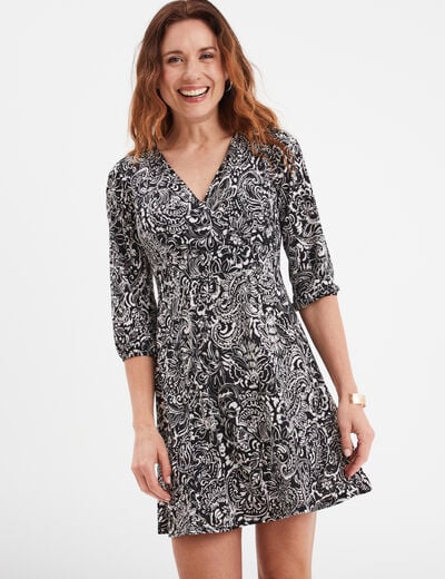 Robe courte manches 3/4 noir femme